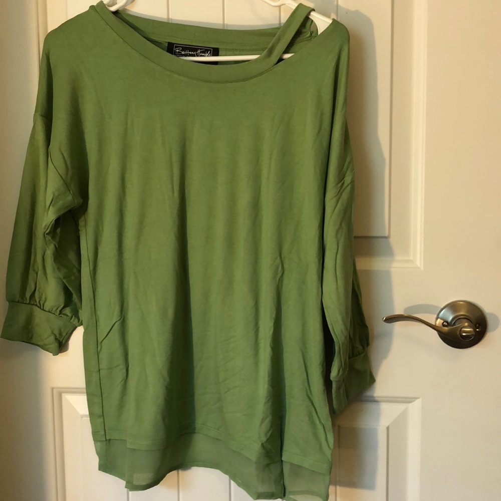 Brittany Humble Cold Shoulder Green 3/4 Sleeve Shirt XS